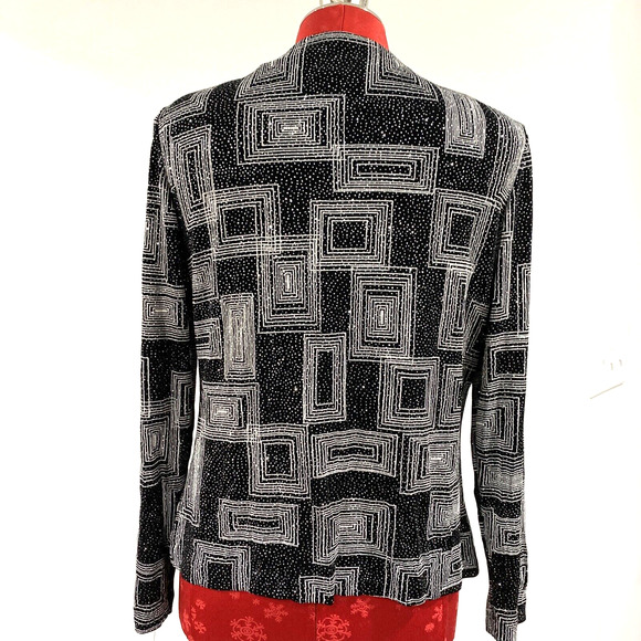 Xscape Cocktail Jacket cropped crew black stretch silver metallic details size S - Picture 5 of 9